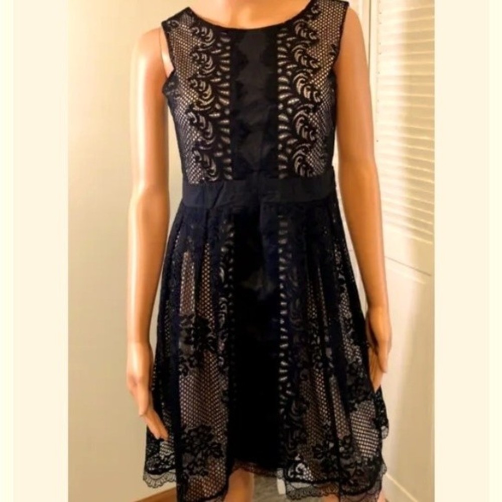 Francescas Mi Ami Size Medium Black Lace Fit and Flare Dress Sleeveless NWT
